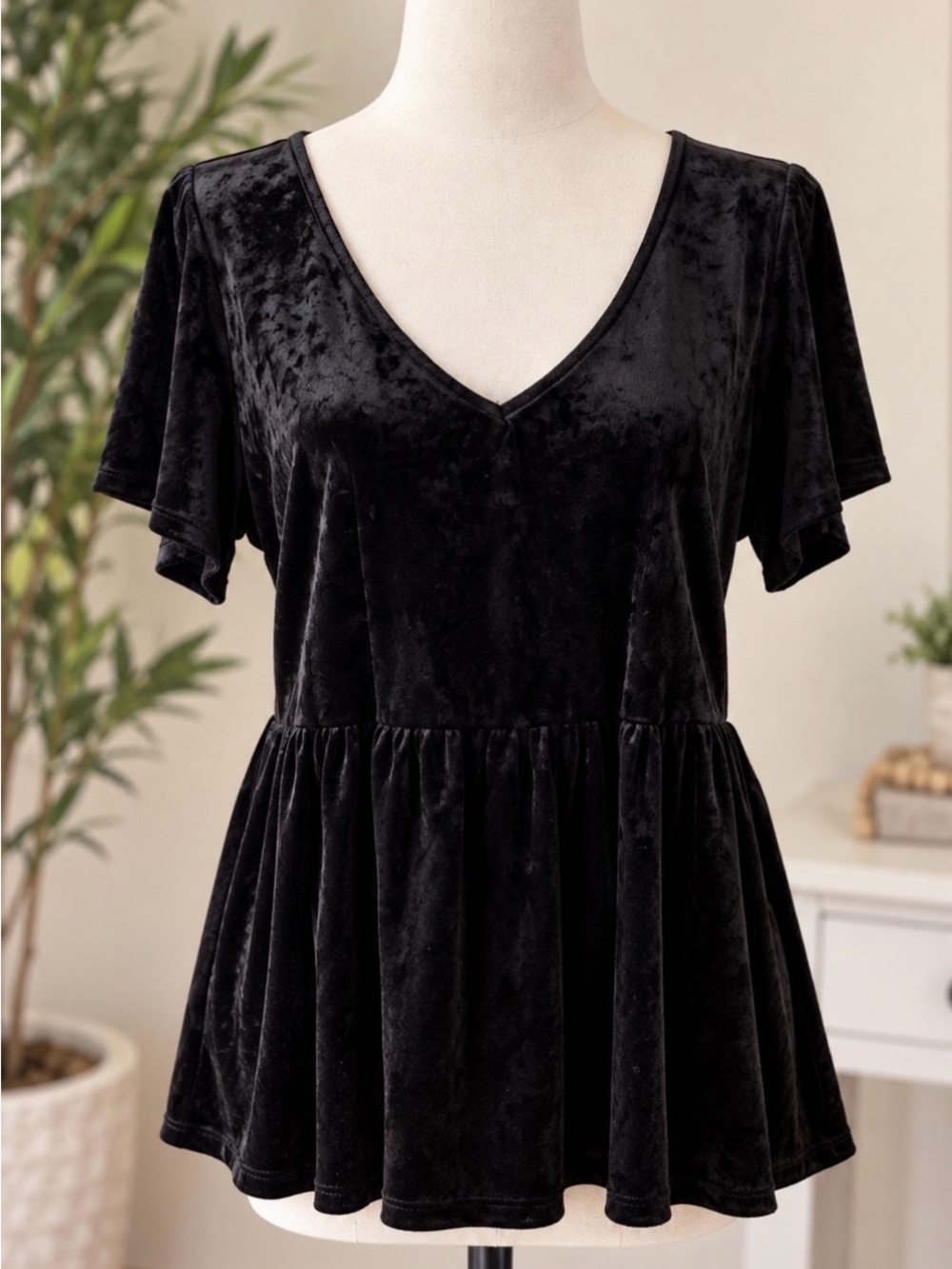 torrid Black Velvet V-Neck Peplum Top